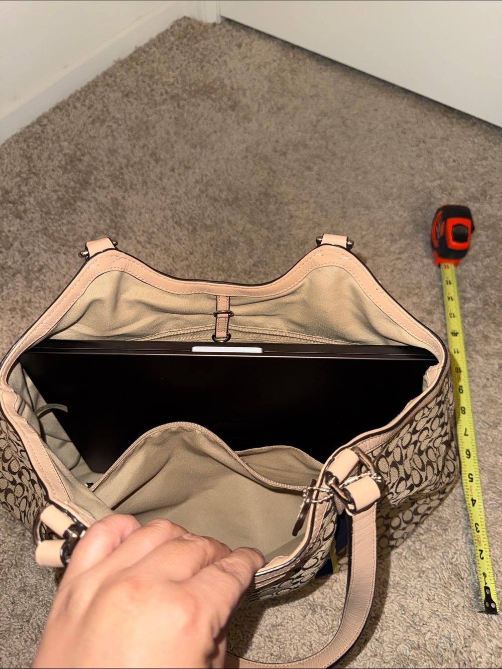 Coach Canvas Tote with Navy & Yellow Stripe Accents - Picture 14 of 16